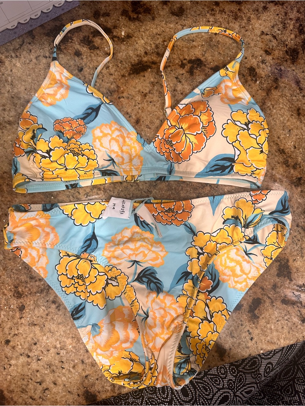 Hobie Girls Blue Yellow Floral Bikini